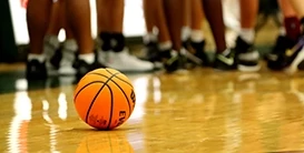 Basketball on court floor